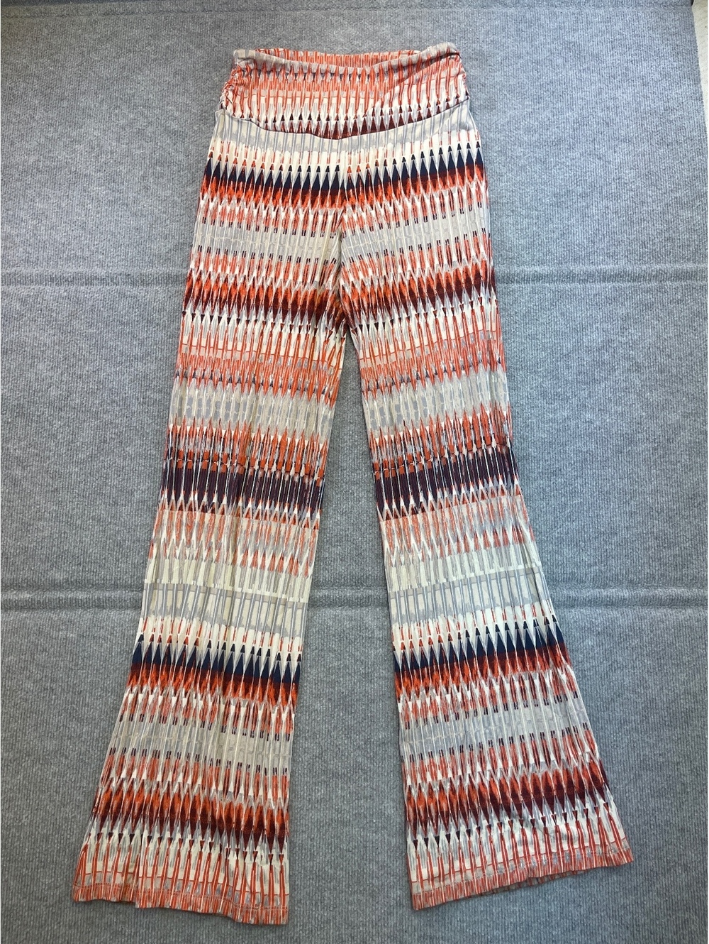 Cynthia Rowley Women XS Wide Leg Pants Printed Foldover Waist Boho Flare Stretch